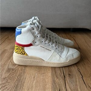 Saint Laurent Paris SL/24 Mid Top Sneakers – White Leopard – SS20
